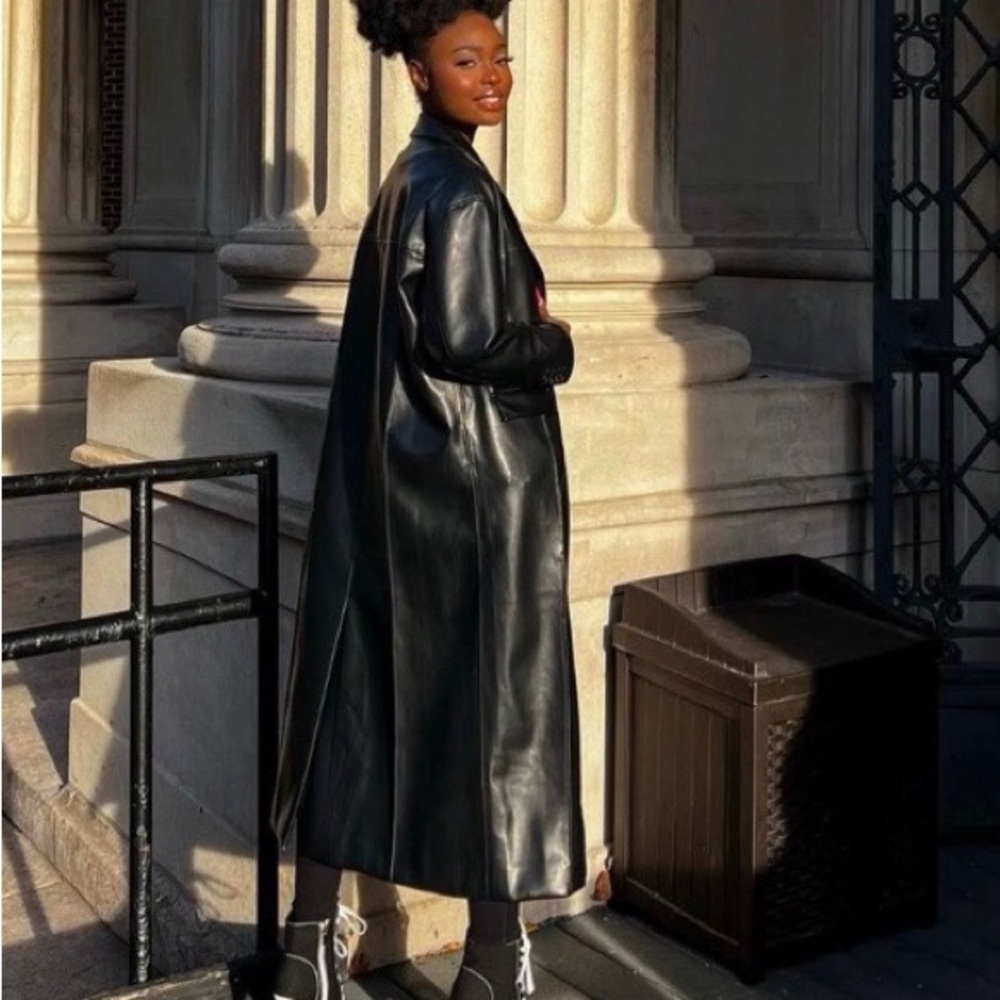 DEPT ANONYM BLACK VEGAN LEATHER TRENCH COAT LONG MAXI SMALL